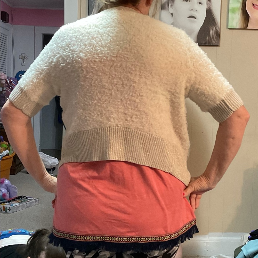 Women’s Soft Cream and Gold Sweater Shrug Size XL